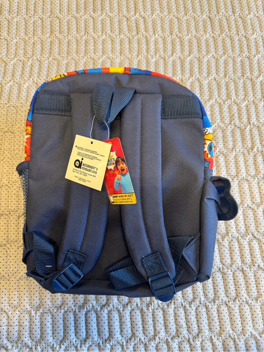 Kids Cartoon Superhero Backpack in Blue, Red and Yellow